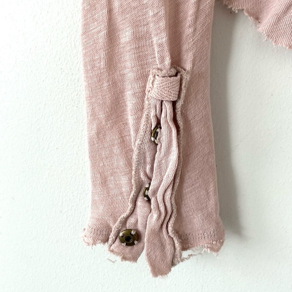 Free People Powder Pink Sheer Fitted Long Sleeve Tee S Boho Beachy Urban Casual - Picture 7 of 14